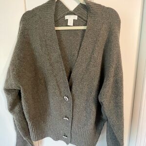 H&M Heather Gray Button Front V-Neck Cardigan
